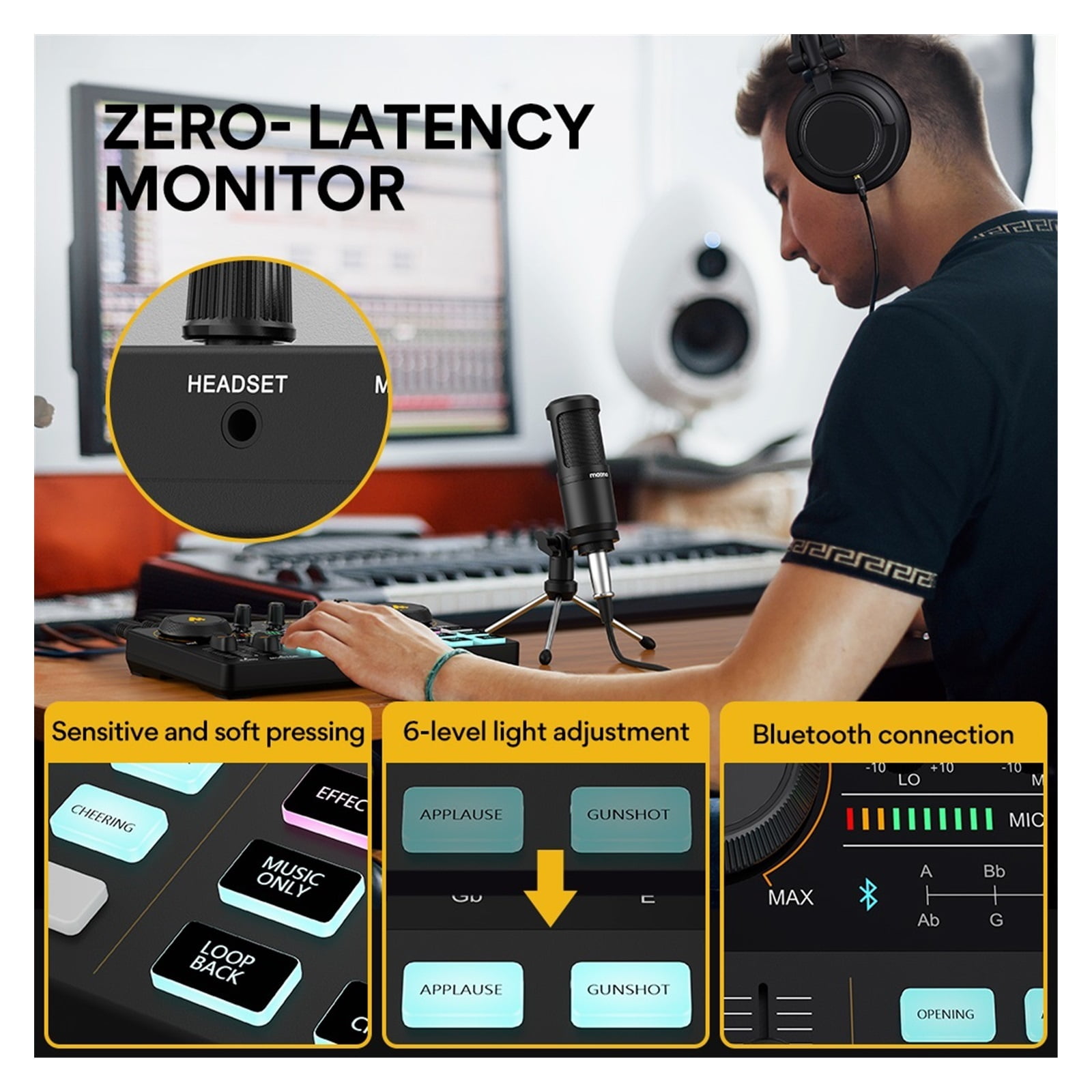 Interface Kit Sound Card With Microphone 3.5mm Condenser Mic For Computer Mobile Phone Recording Streaming