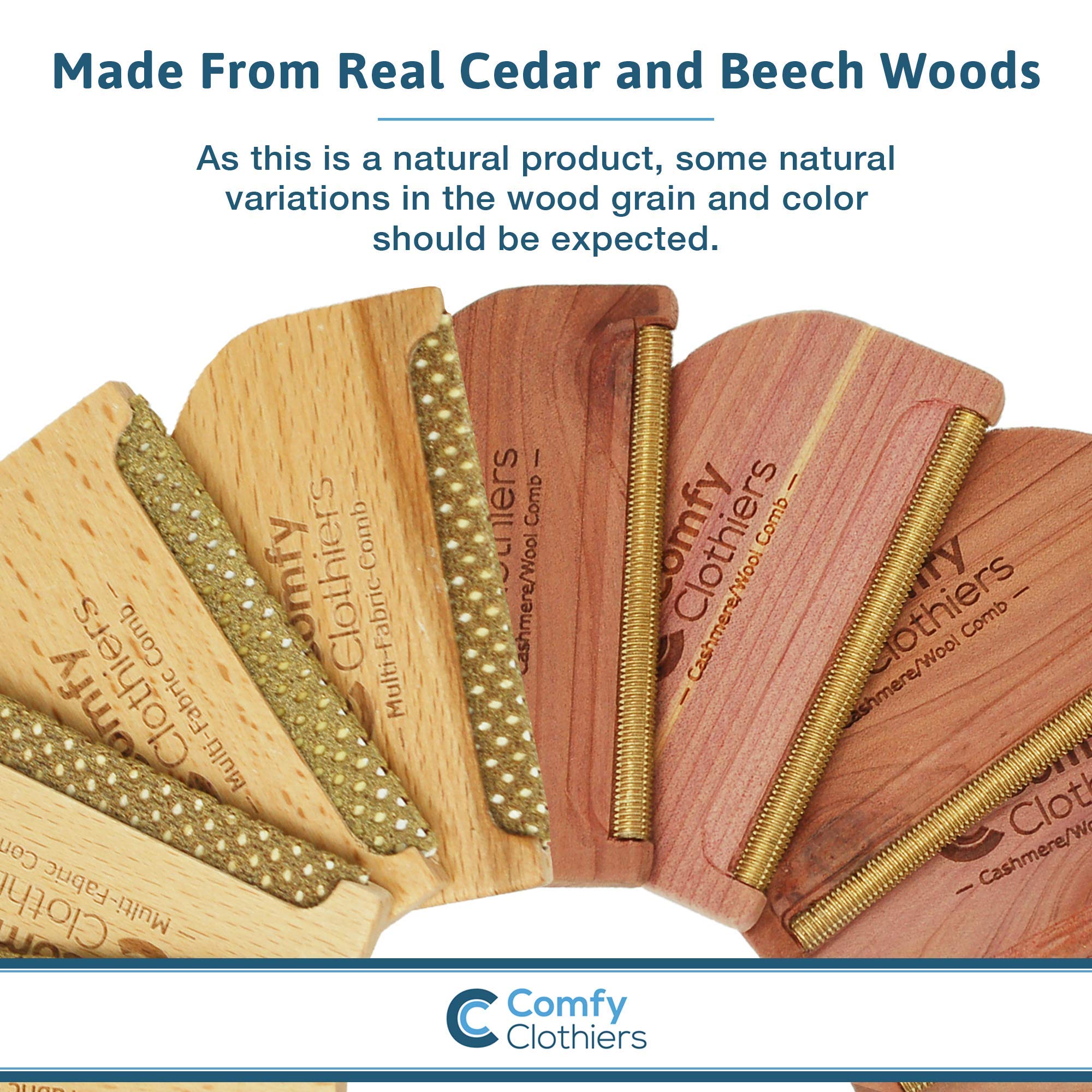 Cedar Wood Cashmere Comb & Beech Wood Sweater Shaver Comb Combo Pack 