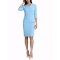 thumbnail image 4 of Vestido Midi de Manga 3/4 con Cuello Alto y Escote en V para Mujeres INSPIRE CHIC Talla XS Color Azul Claro, 4 of 7