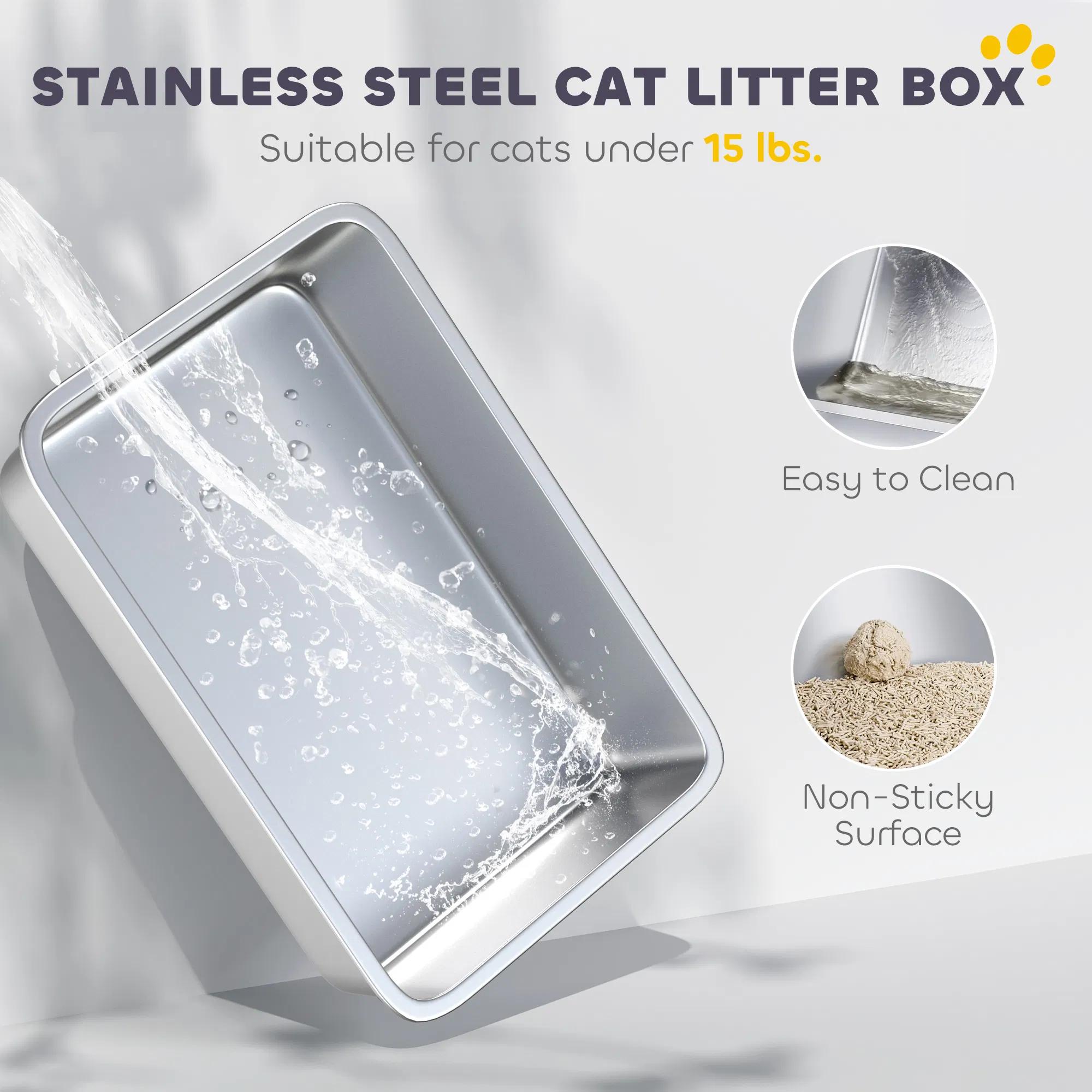 Extra Large Stainless Steel Litter Box, Enclosed Cat Litter Box with Scoop, Deodorizer Bag, Sand Drop Pedal