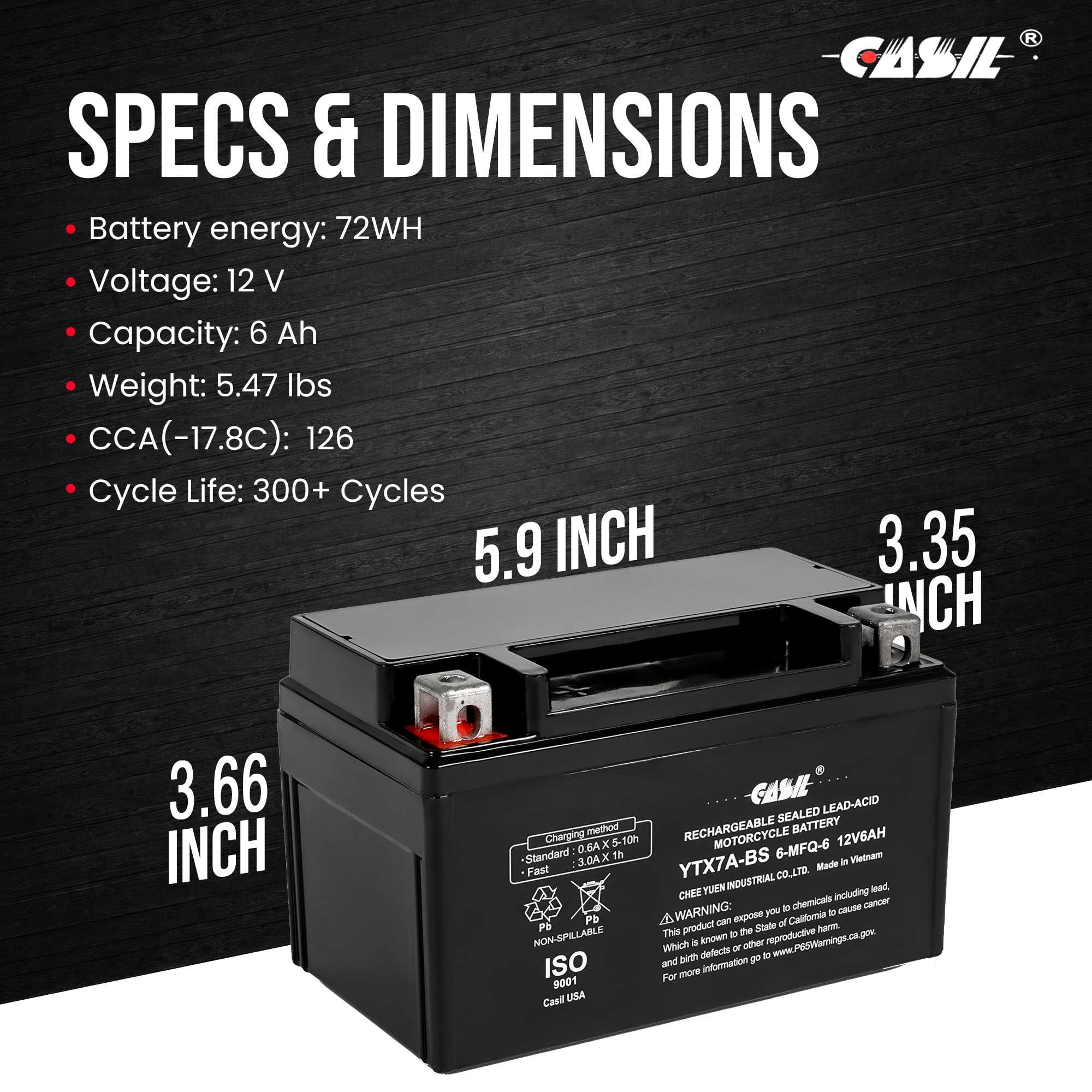 Casil ytx7a-bs battery - High Performance ytx7a-bs 12v 6ah - Maintenance Free - Sealed AGM Motorcycle Battery Compatible with Gas Gy6 Scooter Moped 50CC 125CC