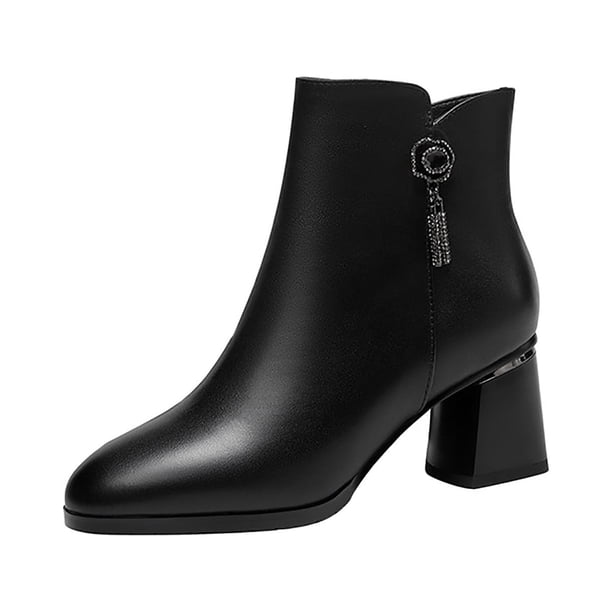 LSLJS Women's New Plus-size Leather High Heels Frosted Side Zipper