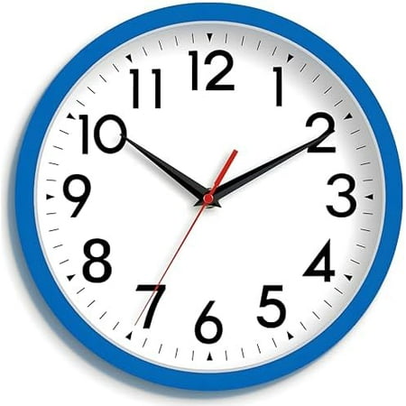 Wall Clock Small Analog 8 Inch Silent Non Ticking Battery Operated Modern Simple Decorative for Kitchen Office Bedroom Bathroom Living Room(Blue)