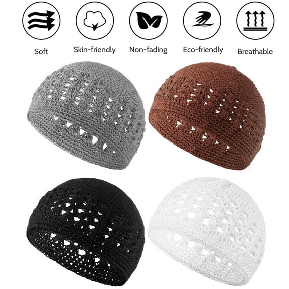 Kufi Hat for Men Knit Kufi Cap Crochet Beanie Skull Beanie Muslim African Hat for Men Women