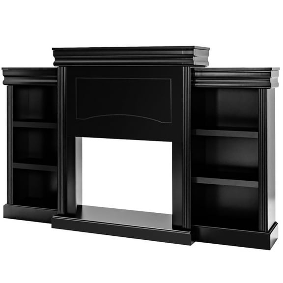 Canddidliike 70 Inch Modern Fireplace Media Entertainment Center with Bookcase-Black, Cabinet Media Console with Storage for Living Room Bedroom