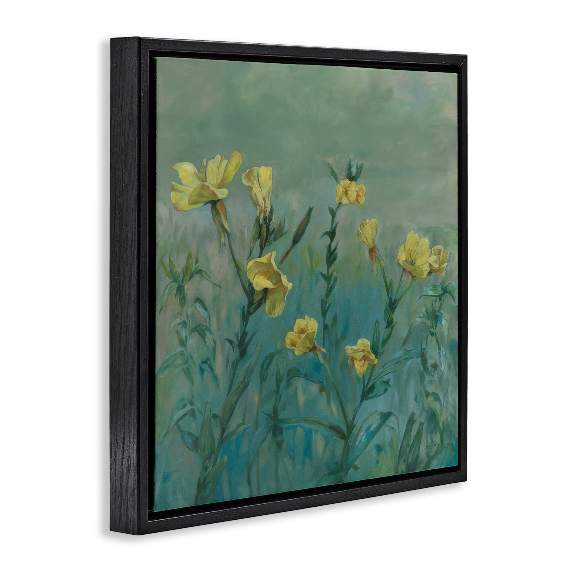 Stupell Industries Buttercup Flower Field Landscape & Nature Painting Black Floater Framed Canvas Art Print Wall Art, 25 x 25