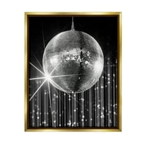 Stupell Industries Black Disco Ball Literature & Flim Photography Gold Floater Framed Canvas Art Print Wall Art, 25 x 31