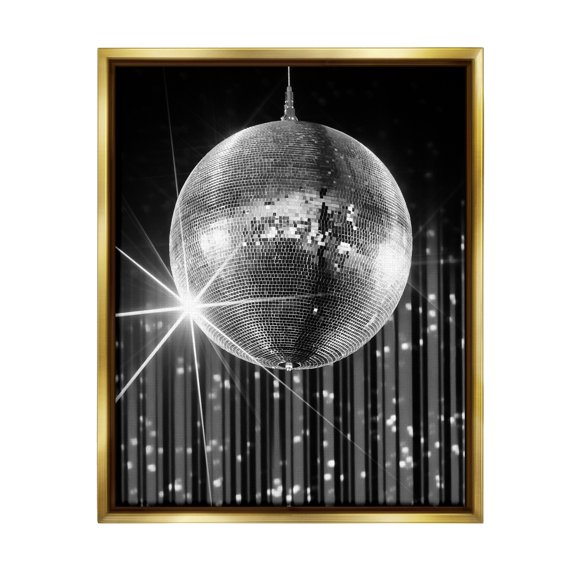 Stupell Industries Black Disco Ball Literature & Flim Photography Gold Floater Framed Canvas Art Print Wall Art, 25 x 31