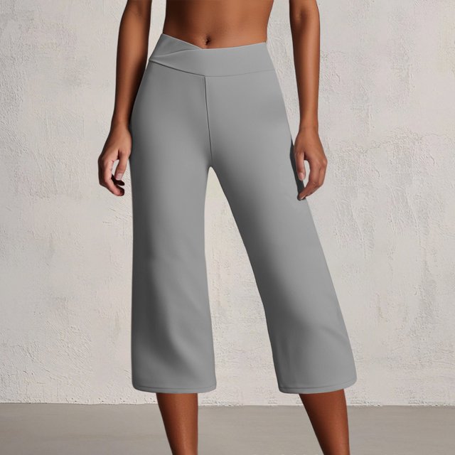 MKLEKYY Leggings de mujer de vestir, pantalones de yoga de pierna ancha para mujer, pantalones deportivos de cintura alta, sueltos, de punto, de color sólido y con bolsillos