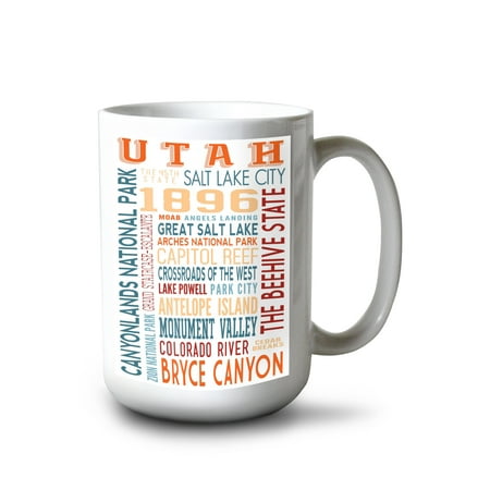 

15 fl oz Ceramic Mug Utah Typography Dishwasher & Microwave Safe