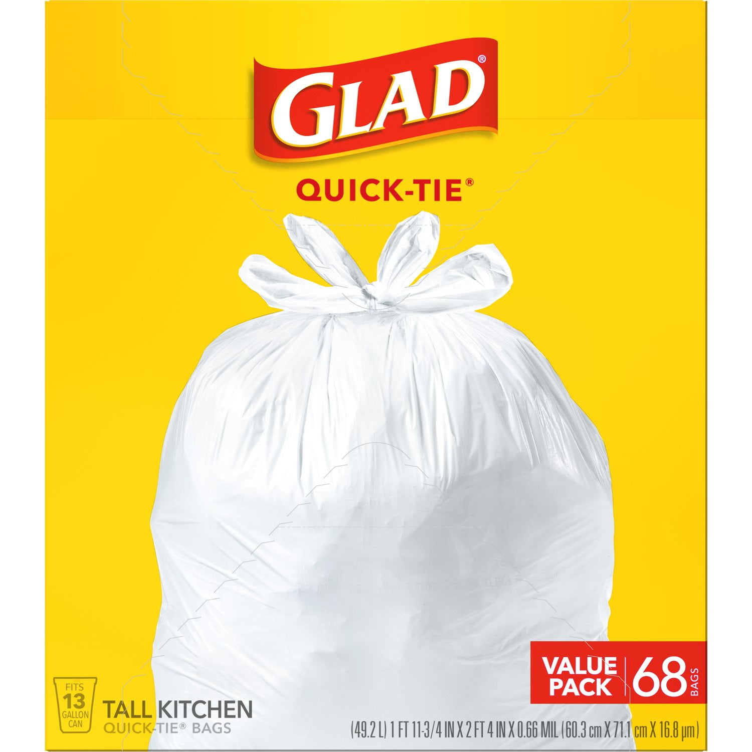 Glad Quick -Tie Tall Kitchen Trash Bags (68 ct)