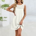 thumbnail image 2 of Women's Loungewear Solid Color Sleeveless Shift Dress with Lace Casual Crewneck Pullover Sleep Dress Soft Spring Summer Nightgown White M, 2 of 6