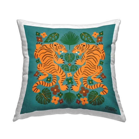 Stupell Industries Mirrored Tigers & Leaves Decorative Printed Throw Pillow Design by Carrie Cantwell