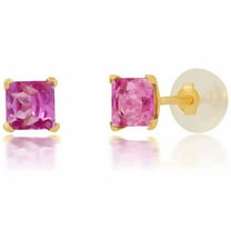 14k Yellow Gold Push Back Pink Sapphire Created 3mm Princess-Cut Plated Stud Earrings by Paris Jewelry