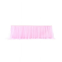 Tulle Table Skirt Table Cover Pink Birthday Wedding Decor Table Cloth Cake Dessert Arrangement (8Ft)
