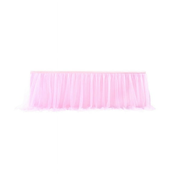 Tulle Table Skirt Table Cover Pink Birthday Wedding Decor Table Cloth Cake Dessert Arrangement (8Ft)