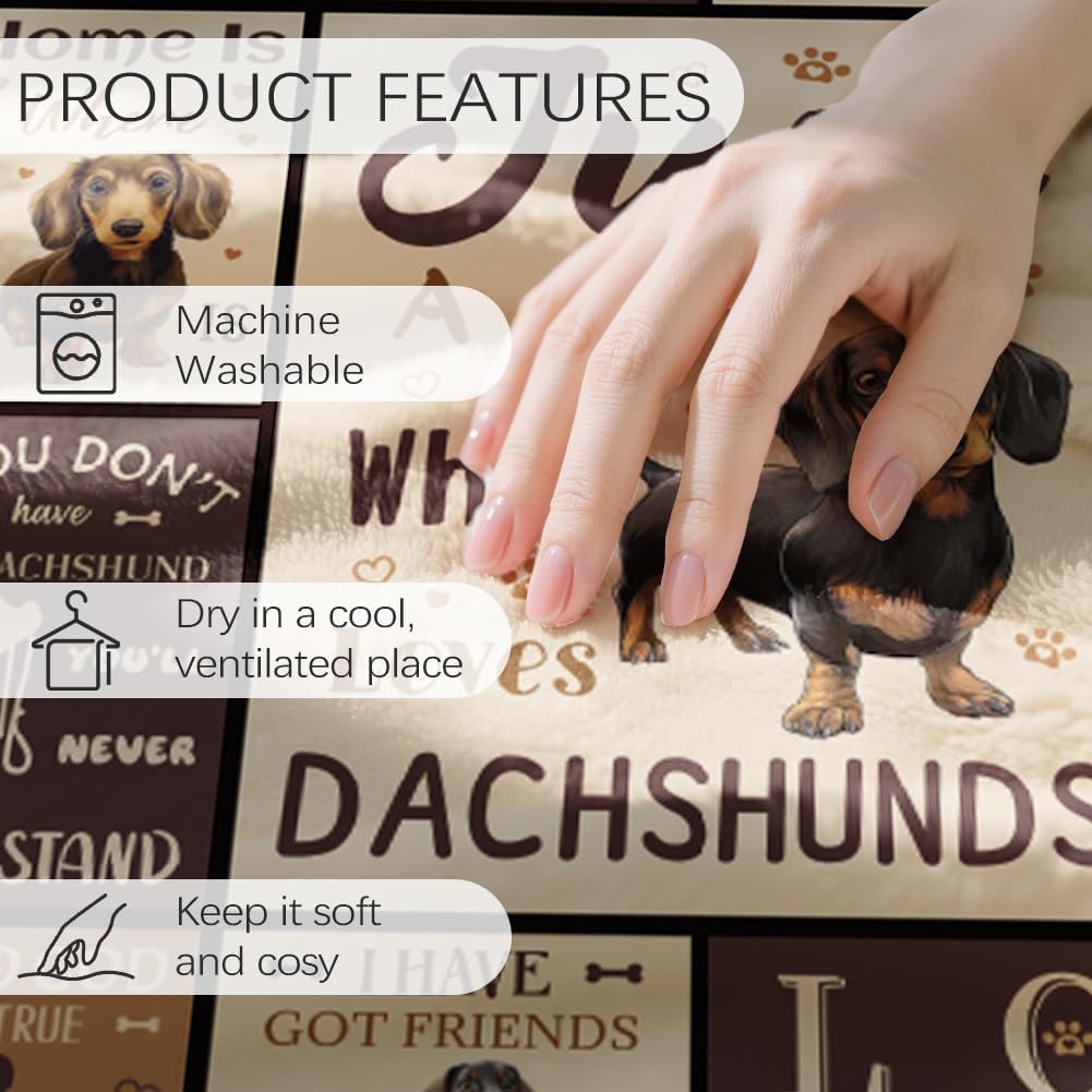 Dachshund Throw for Women Men 59×51 inch Dog Paw Soft Cozy Flannel Blanket Washable Fuzzy Throw Blanket for Home Office Room Bed Sofa Chair Gift