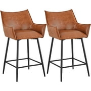 Yaheetech Faxu Leather Counter Bar Stools, Set of 2, Brown