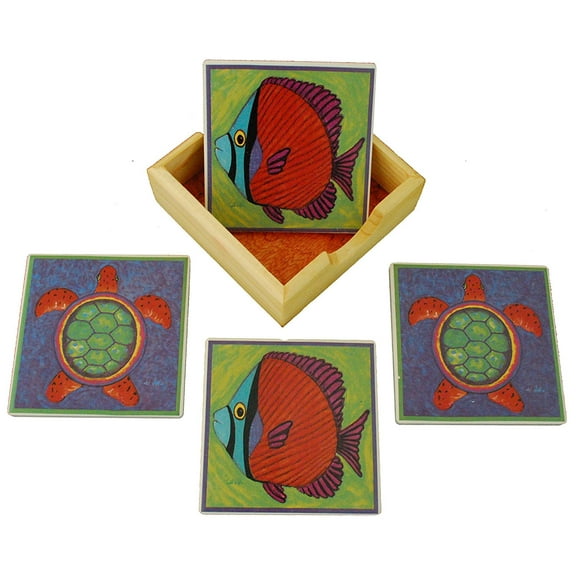 4pc Nautical Sea Life Coasters with Holder