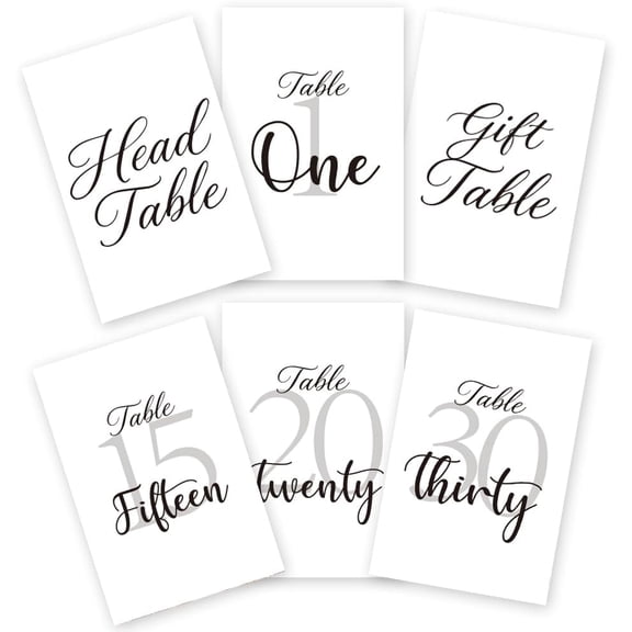32 Pcs Wedding Table Numbers Cards 1-30 Minimalist Number Double Sided Wedding Table Numbers Signs with Head and Gift Table Card Party Multi-color