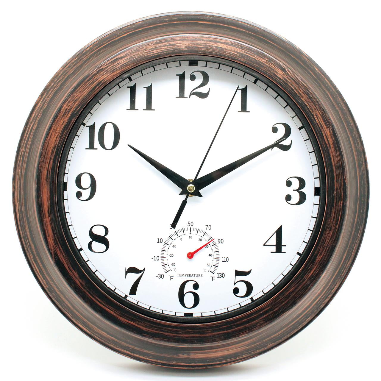 Waterproof Patio Outdoor Clocks Weather Resistant with Temperature Wall Hanging 12 inch Gold