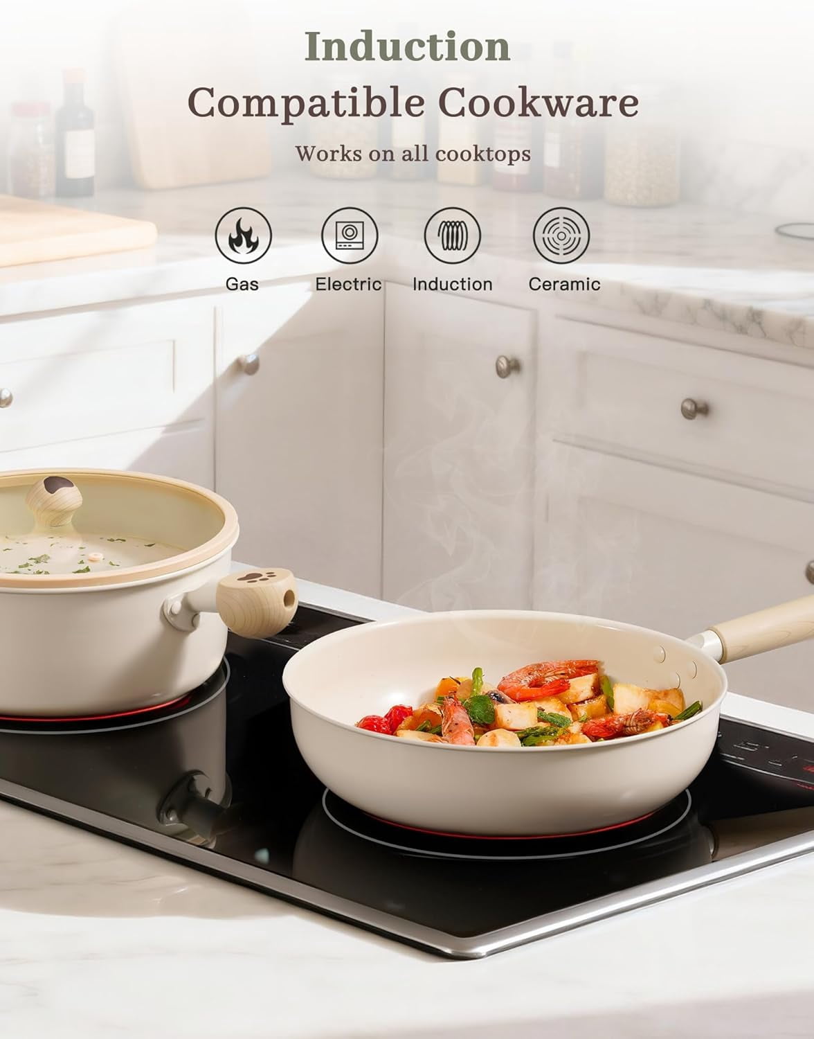 18 Pcs Ceramic Nonstick Cookware Set, Pots and Pans Set with Lids, Induction Compatible Kitchen Cookware Set, Dishwasher Safe, Multi-Purpose Cooking Set