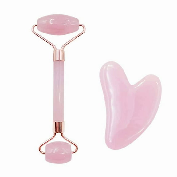 Jade Roller&Gua Sha Scraping Massager Set, Facial Skin Care Tools, Natural Rose Quartz Face Roller Massager FOR Eye/Neck Skin, Healing Slimming Tool