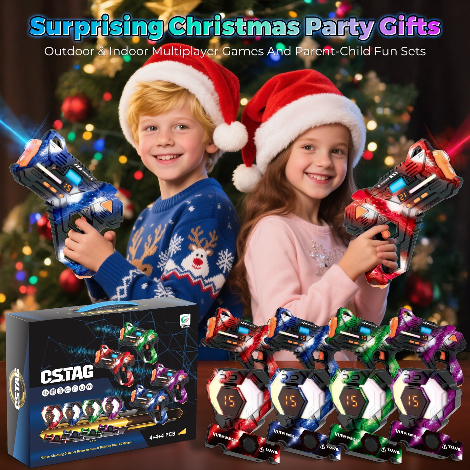 Huge Wave Shooting Tag Set of 4 with Vests & Back Receiver, Rechargeable Indoor & Outdoor Family Games Teens Group Activity, Birthday Gift for Kids Ages 6-12