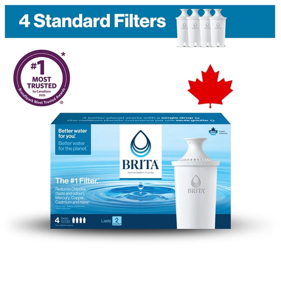 Brita Standard Replacement Filter, Reduces Contaminants while keeping healthy minerals, Certified by WQA to reduce Chlorine for improved taste, Made without BPA, Replace after 151 litres