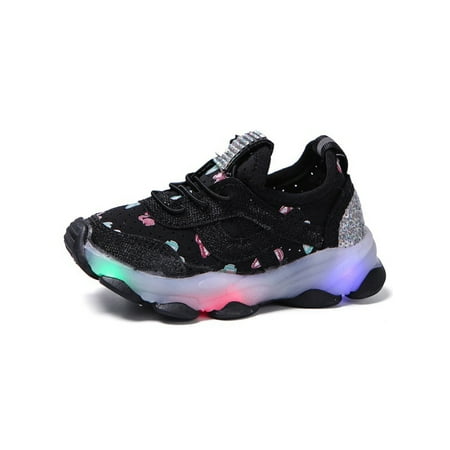 

Rotosw Girls Sneakers Floral Athletic Shoe LED Sport Running Shoes Boys Sneaker Unisex Nonslip Slip On Trainers Black 6.5C
