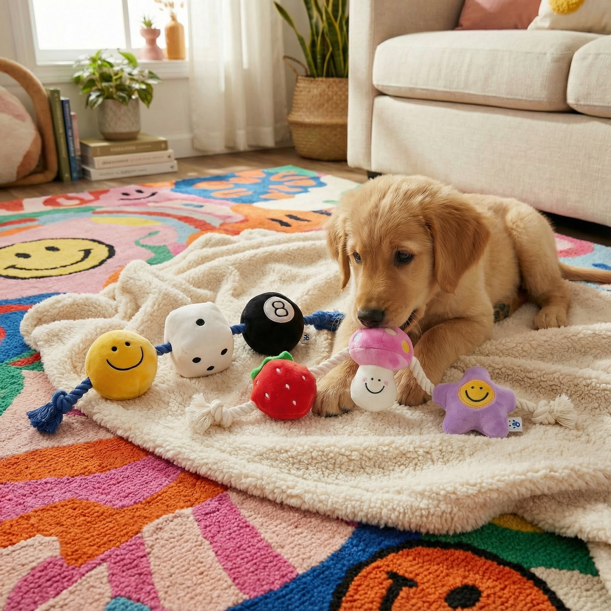 Oodles Durable Lucky and Fruit Plush Dog Toy Set, Multicolored, One Size