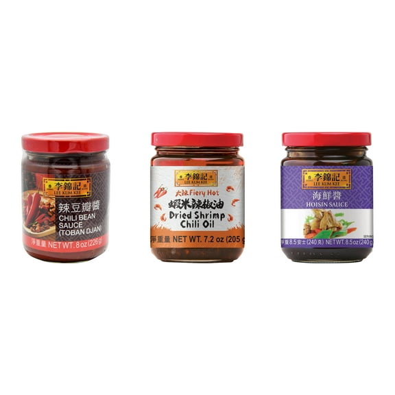 3 Pack Lee Kum Kee Cooking Sauce, 3 Flavors(Chili Bean Sauce,Dried Shrimp Chili Oil,Hoisin Sauce) Plus NineChef Brand Long Handle Coffee Spoon