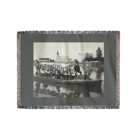 - Marshall Erwin with Boat with a Kill of Ducks in Fairbanks Photograph (60x80 Woven Chenille Yarn Blanket)
