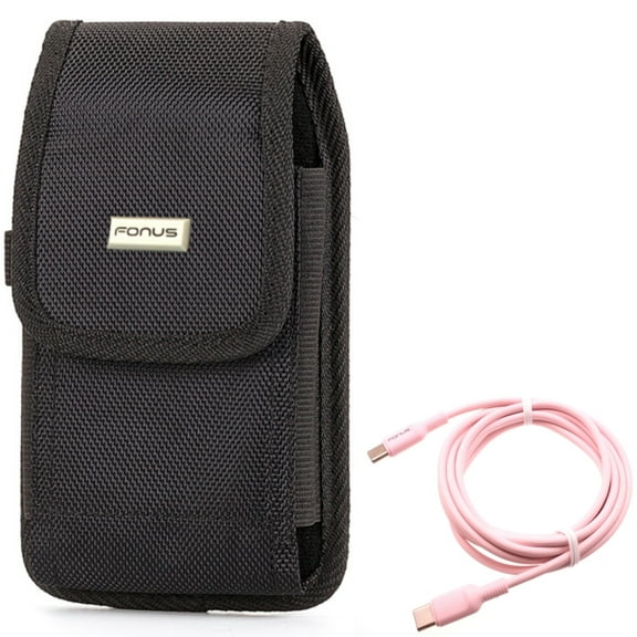 Pink 10ft Long Cable w Case Belt Clip for Samsung Galaxy S20 Plus - USB-C to Type-C PD Fast Charger Cord Power, Rugged Holster Canvas Cover fits Samsung Galaxy S20 Plus