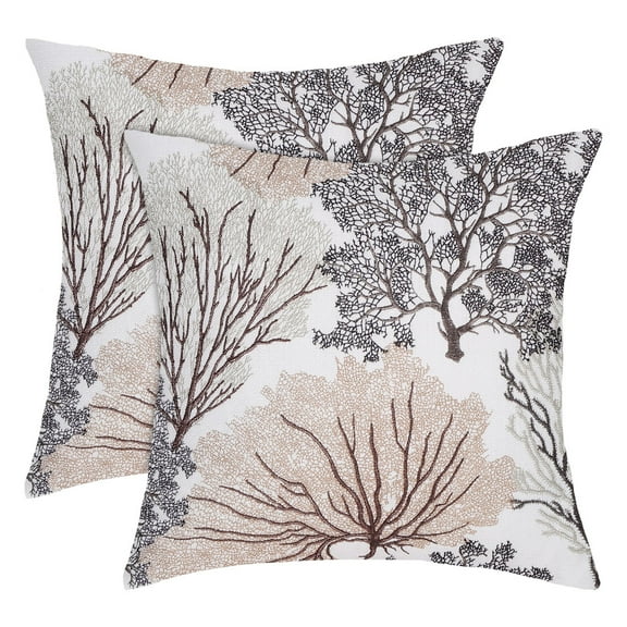 Unique Bargains Soft Polyester Coral Printed Throw Pillowcase Set of 2 Brown-Camel 18"x18"