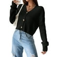 thumbnail image 2 of Women'S Long Sleeve Button Front V-Neck Soft Knit Cardigan Sweaters Black XL, 2 of 8