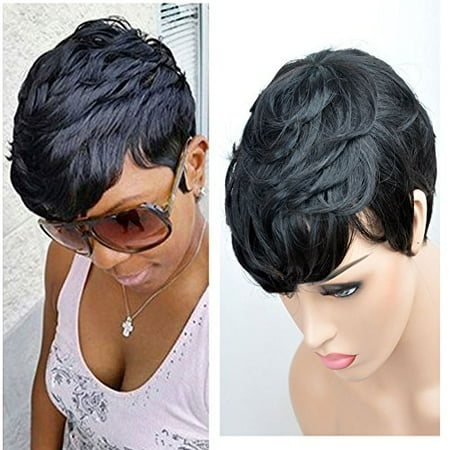 Seasense Short Layered Wavy Human Hair Black Cute Natural Curly