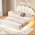 thumbnail image 2 of Harper & Bright Designs Queen LED Bed Frame with Wooden Flowers Headboard, Floating Velvet Upholstered Platform Bed Frame with LED Light, Beige, 2 of 10