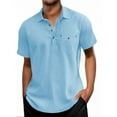 thumbnail image 1 of Camisa informal de manga corta para hombre, poliéster, color liso, corte clásico, verano, 1 of 4