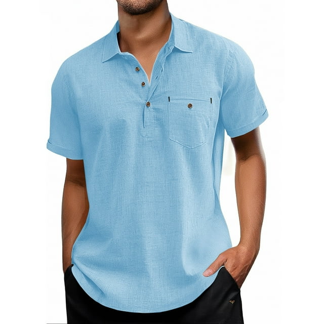 Camisa informal de manga corta para hombre, poliéster, color liso, corte clásico, verano