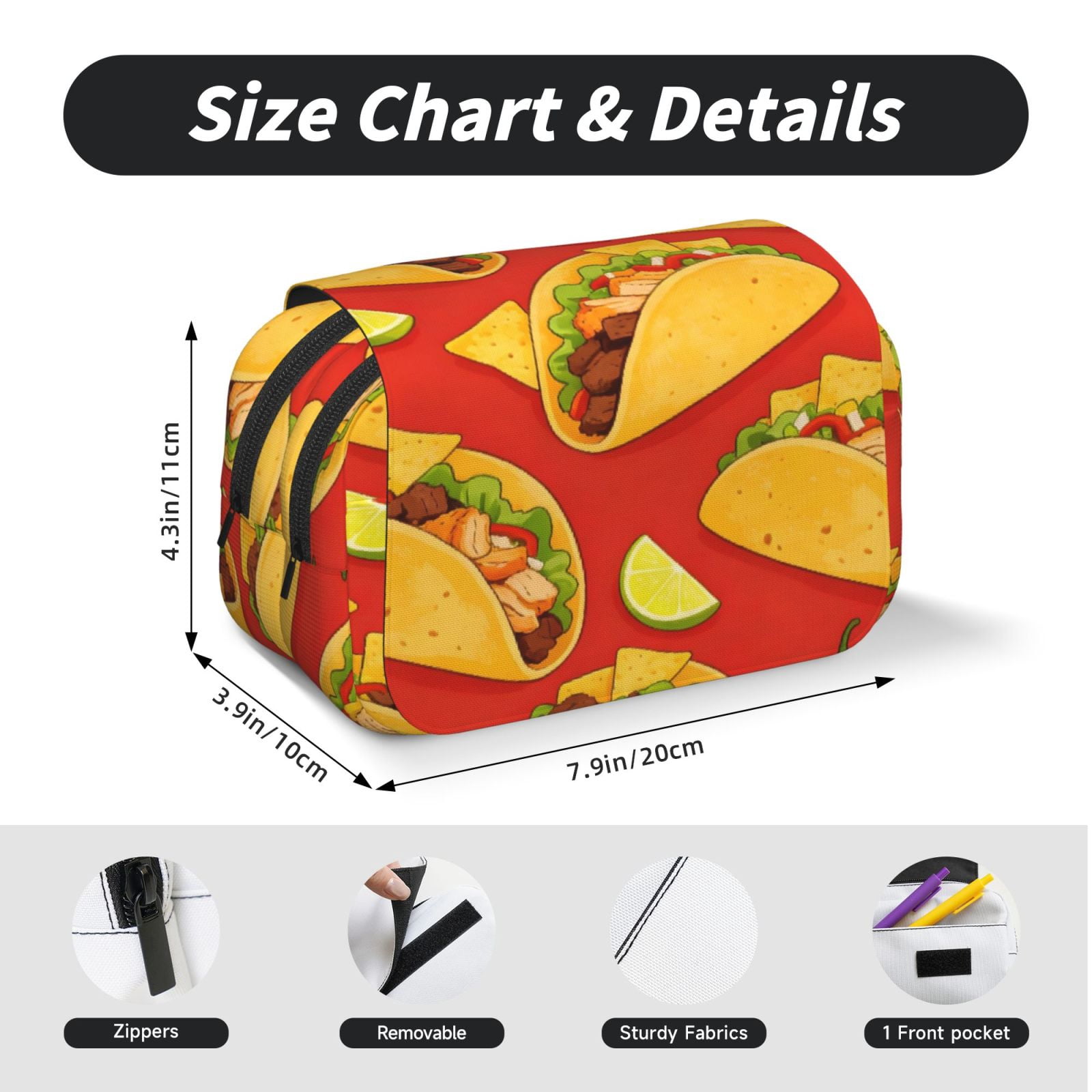 Large-Capacity Flip-Top Double-Layer Pencil Case, Multi-Functional Pocket Pen Case, Durable Stationery Organizer Mexico'S Cinco De Mayo Taco (7)
