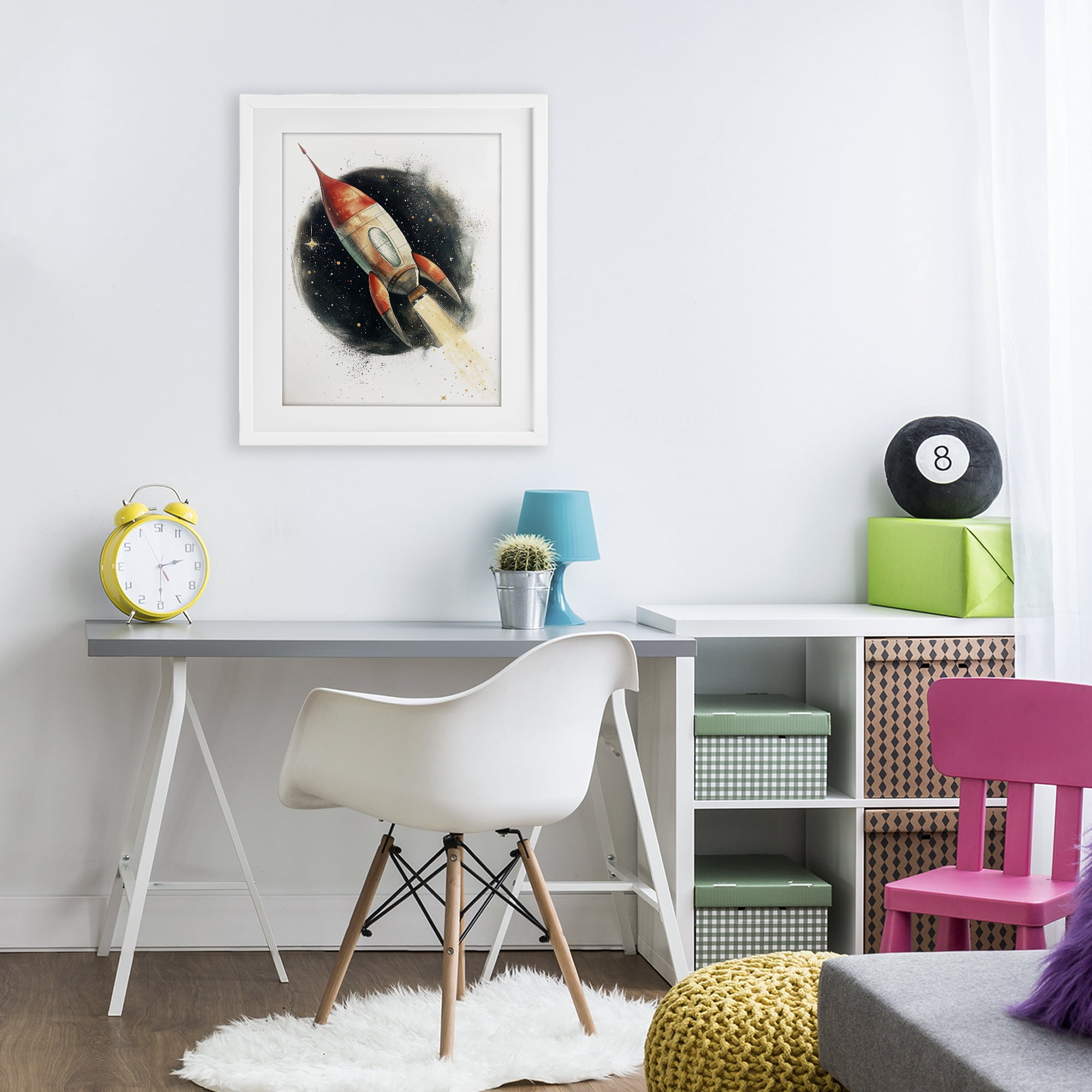 Stupell Industries Journey To Space Rocket White Framed Print Under Glass, design by Ray Powers