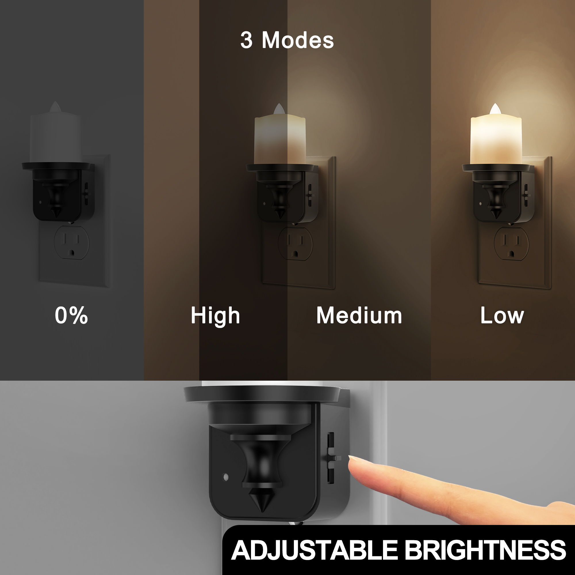 LOHASLED 2 Pack Black Warm White 3000K Candle Night Light with Dimmer