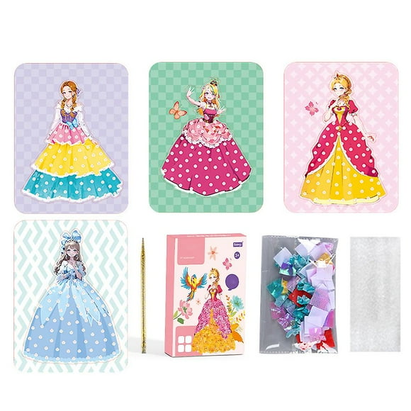 Creative Poke Art Fabric Puzzle Puncture Painting, 4 Sheets Diy Poking Drawing Dress Up Boards For Girls Kids Toys, Art Paper Craft Kit Gifts