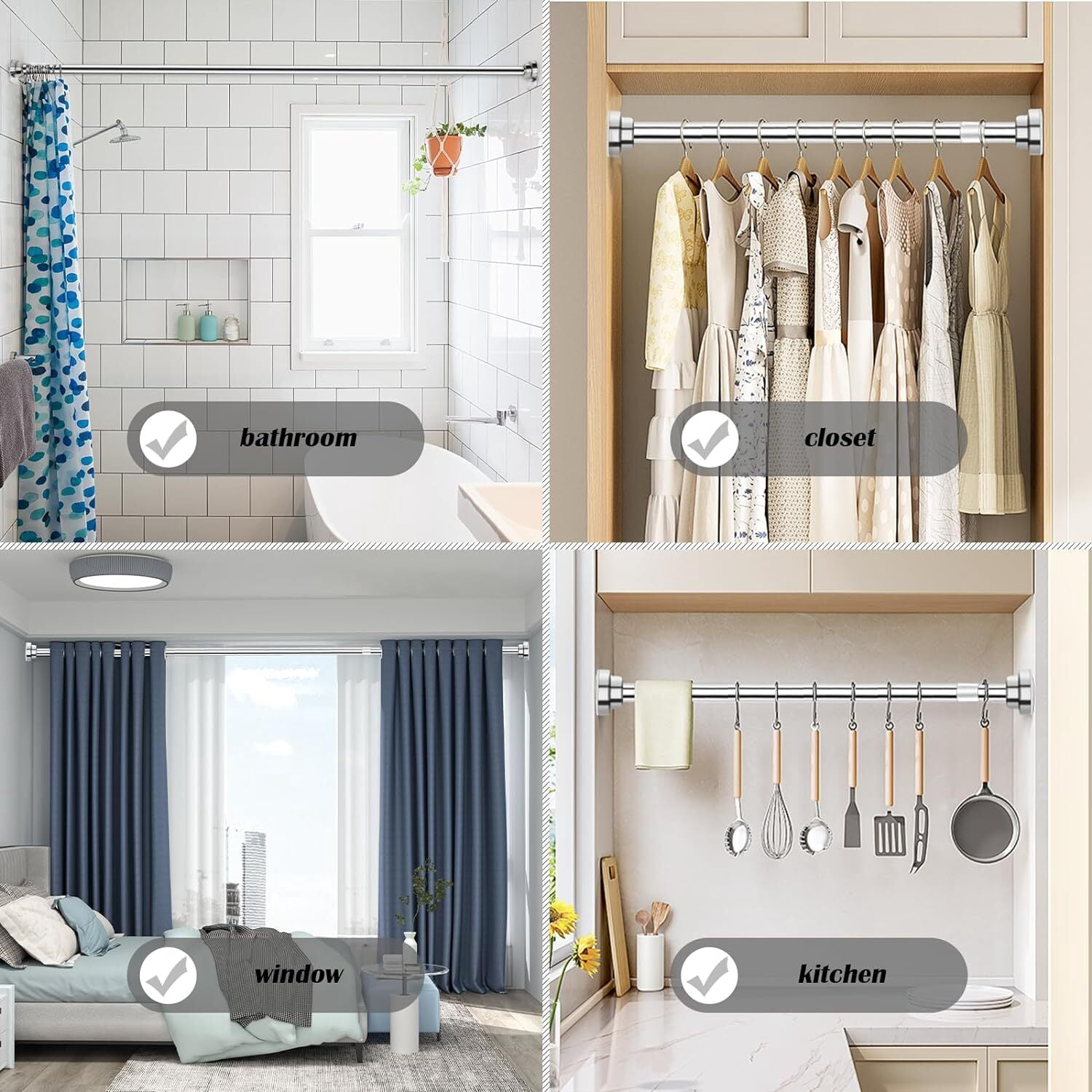 Prebene 32 to 84" Adjustable Shower Curtain Rod,Stainless Steel