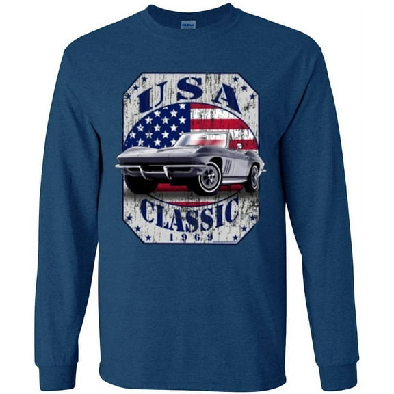Classic Car American Flag Dad Gifts Fathers Day T-shirt Long Sleeve Mens