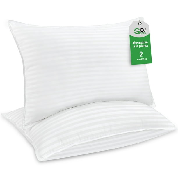 Gogreen Paquete de 2 Almohadas para Cama, Tamaño Estándar para Quienes Duermen de Lado O Boca Arriba, Relleno de Microfibra Suave y Extra Firme, 50cm x 66cm