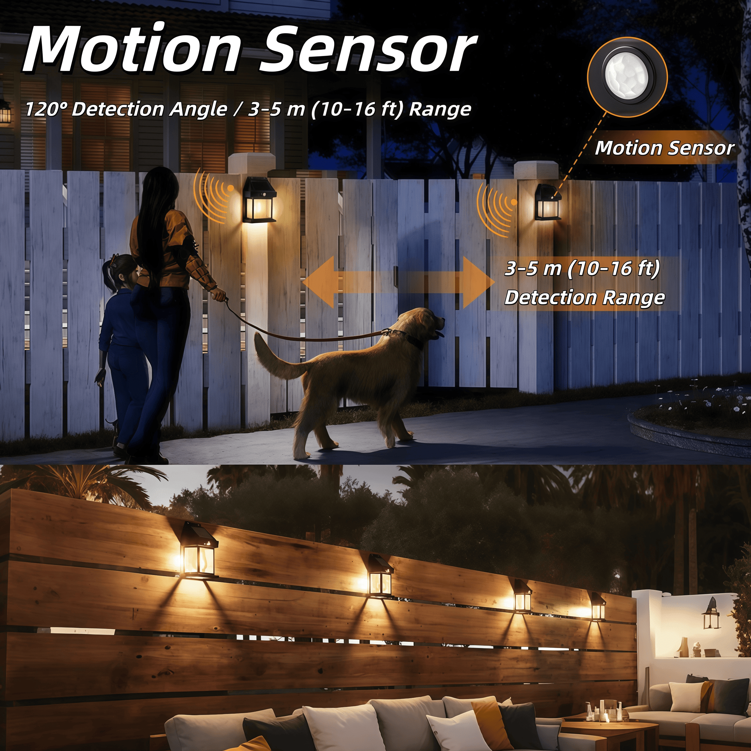 2 Pack Outdoor Light Fixture Solar Wall Light, Motion Sensor Outdoor Porch Light with 3 Lighting Modes, 270° Lighting Angle, Black for Front Door Garden Yard