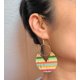 thumbnail image 5 of 2 DISCOS DE MADERA RAYADOS PENDIENTES GRANDES DE MADERA CON ANILLO Y GANCHO DORADOS Pendientes étnicos tribales ligeros, DORADOS y colores naturales, 5 of 5