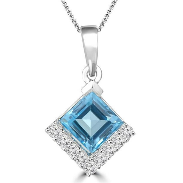 Majesty Diamonds MD170333 2.6 CTW Émeraude Bleu Topaze Solitaire avec Accents Pendentif Collier en Or Blanc 14 Carats avec Chaîne&44; Taille